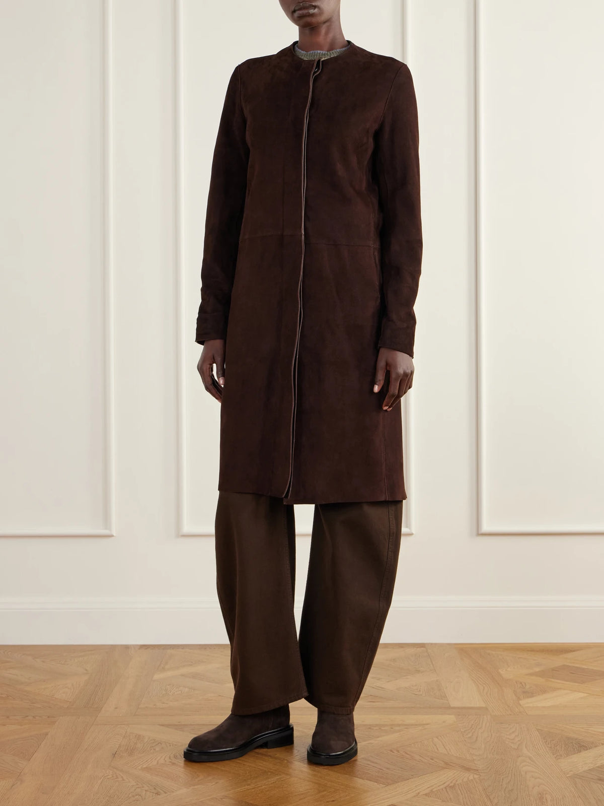 La Ligne Paneled Suede Coat
