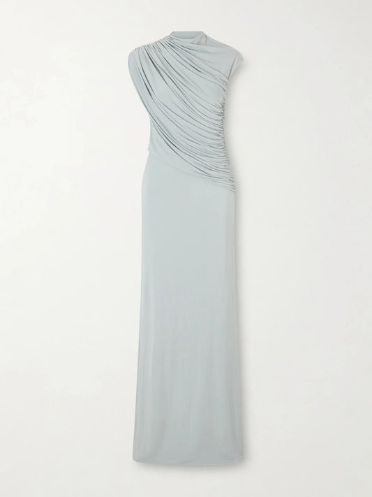 Image of Dresses. Product name - Saffron Gathered Jersey Maxi Dress in Sky blue colour by brand - TOVE