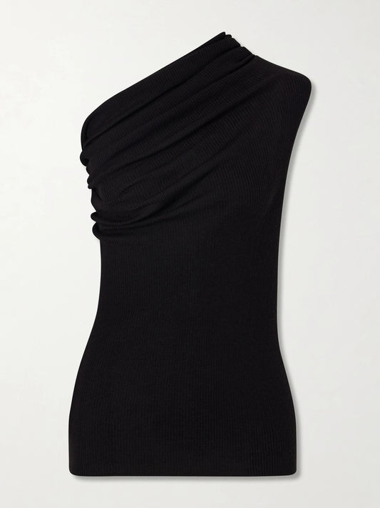 Athena One-shoulder Ribbed-knit Wool Top