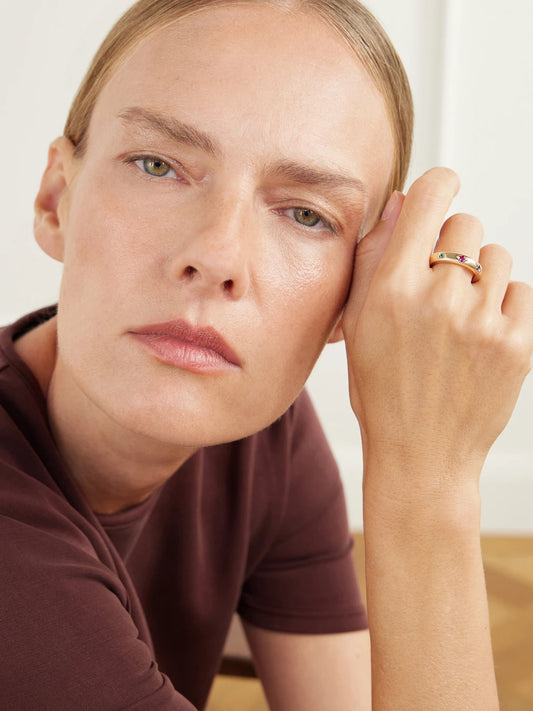 Image of Rings. Product name - Iconica 18-karat Rose Gold, Ruby, Sapphire And Emerald Ring in Multi colour by brand - Pomellato