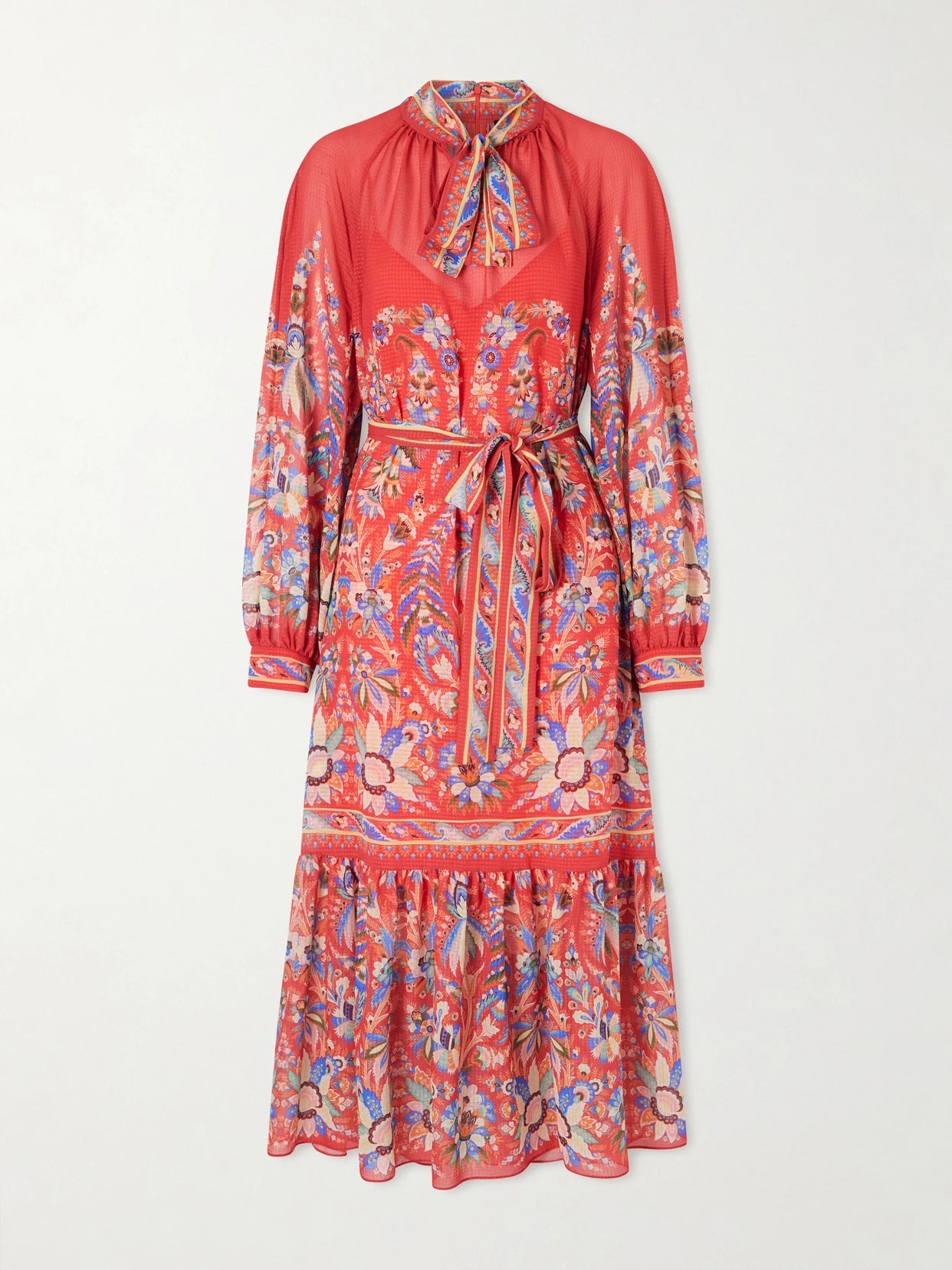 Image of Dresses. Product name - Floral-print Chiffon Midi Dress in Red colour by brand - Etro