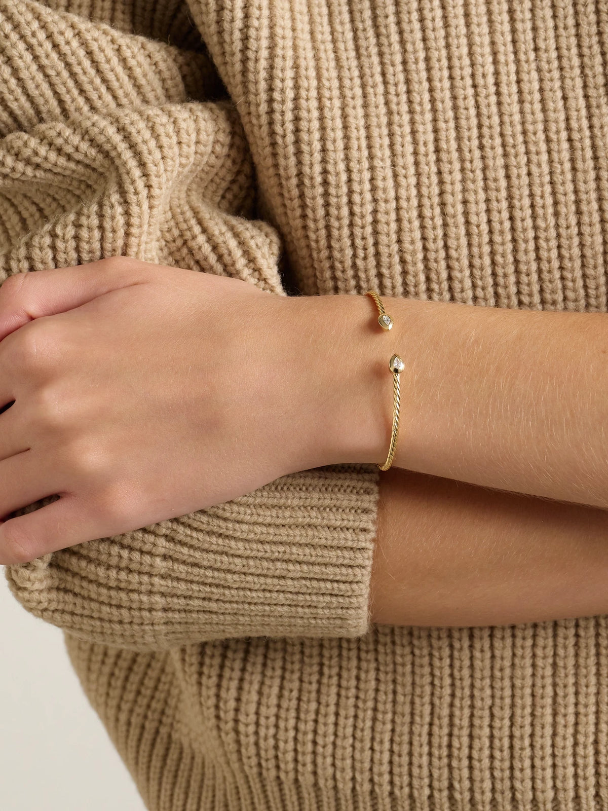 Image of Bracelets. Product name - Petite Modern Renaissance Cablespira 18-karat Gold Diamond Cuff in Multi colour by brand - David Yurman