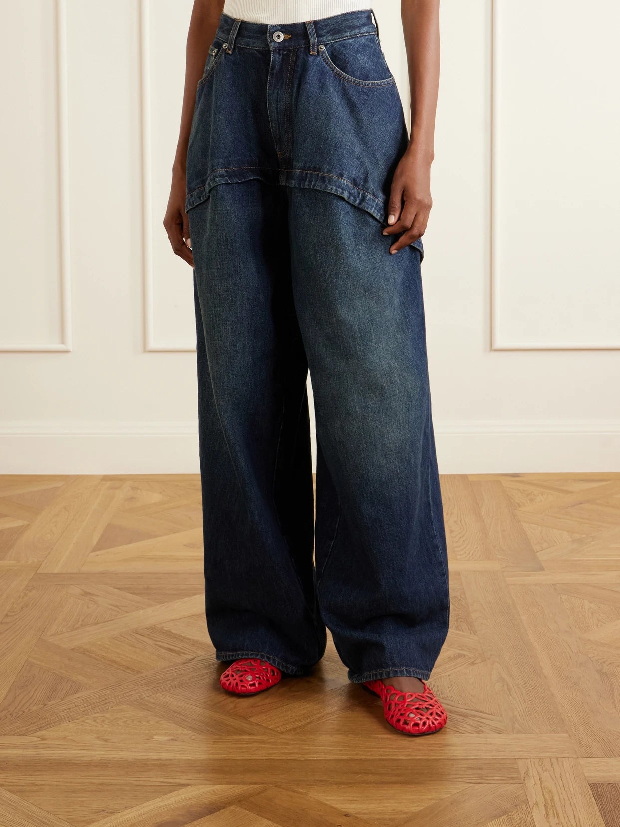 Layered Mid-rise Wide-leg Jeans