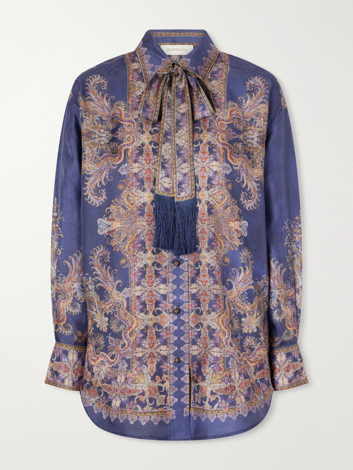 Zimmermann Valiant Pussy-bow Printed Silk-twill Shirt
