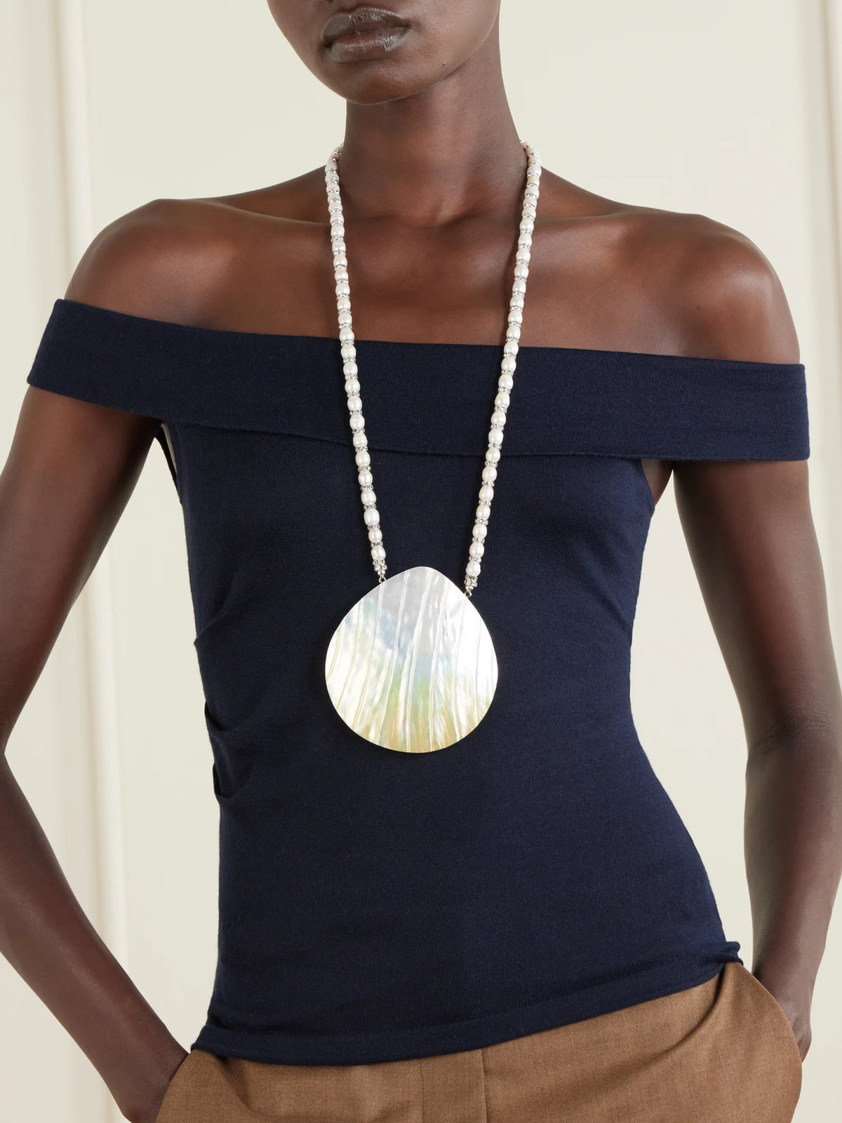 Image of Necklaces. Product name - Perla Rhodium-plated, Pearl And Crystal Beaded Necklace in Silver colour by brand - Julietta