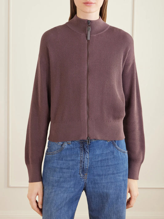 Ribbed Cotton Zip-up Turtleneck Cardigan