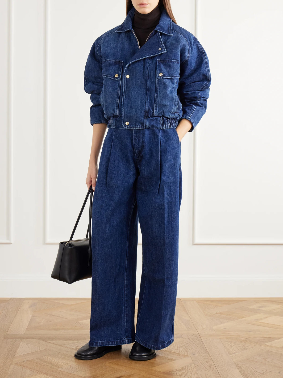 Image of Coats & Jackets. Product name - The Ghillie Cropped Denim Jacket in Dark denim colour by brand - RÙADH