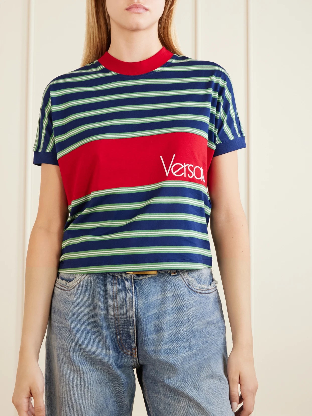 Logo-embroidered Striped Cotton-jersey T-shirt