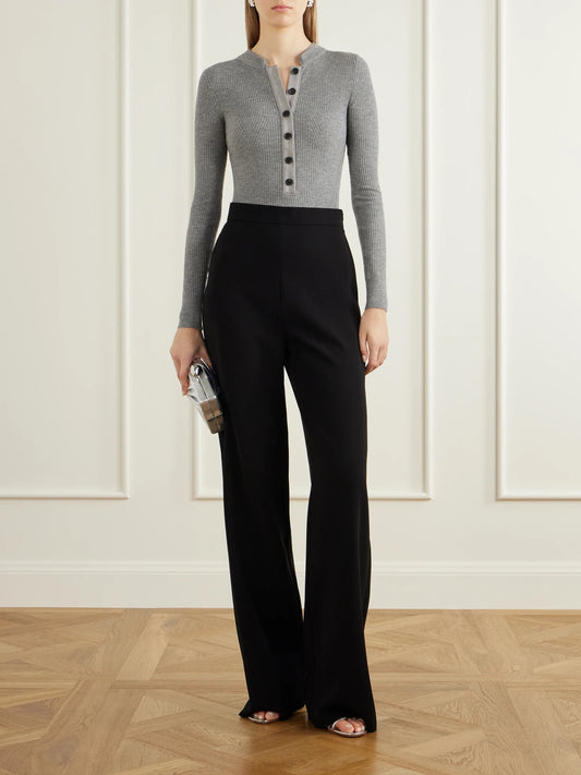 Image of Bodysuits. Product name - Ribbed Wool-blend Bodysuit in Gray colour by brand - Self-Portrait