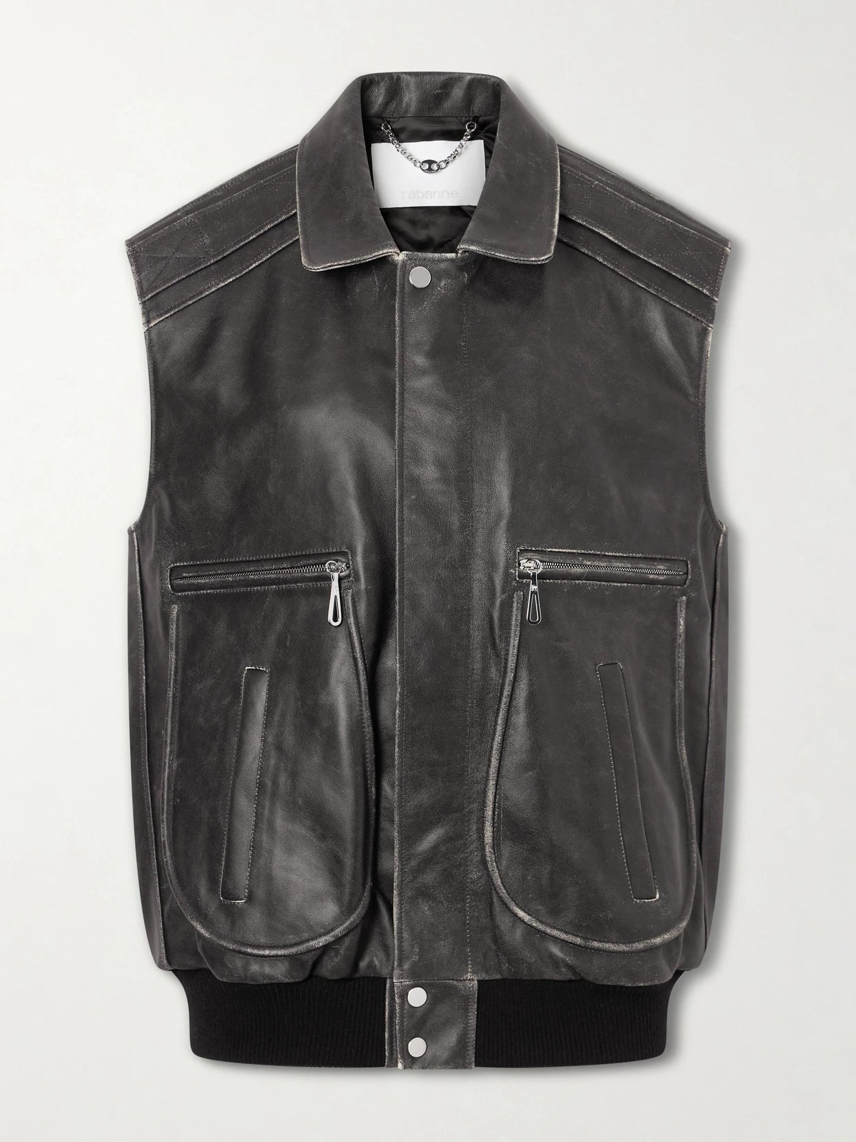 Image of Coats & Jackets. Product name - Leather Vest in Black colour by brand - RABANNE