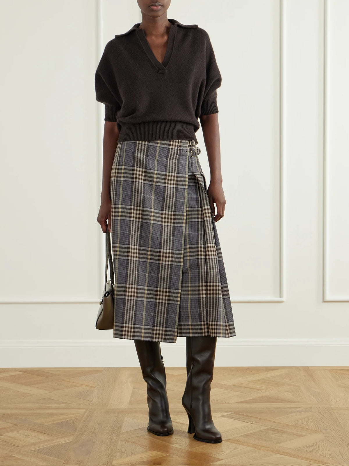 Image of Boots. Product name - 100 Belted Leather Knee-high Boots in Dark brown colour by brand - Burberry