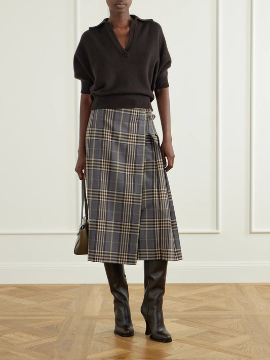 Image of Boots. Product name - 100 Belted Leather Knee-high Boots in Dark brown colour by brand - Burberry
