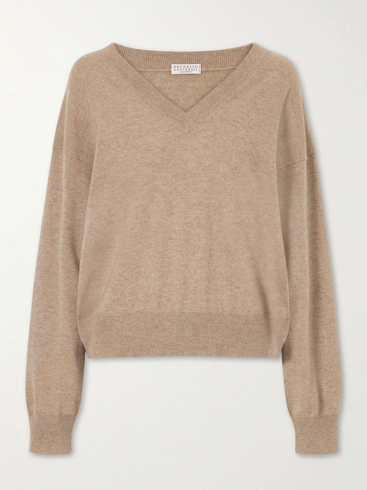 Image of a model wearing Outerwear. Product name - Cashmere Sweater in Brown colour by brand - Brunello Cucinelli