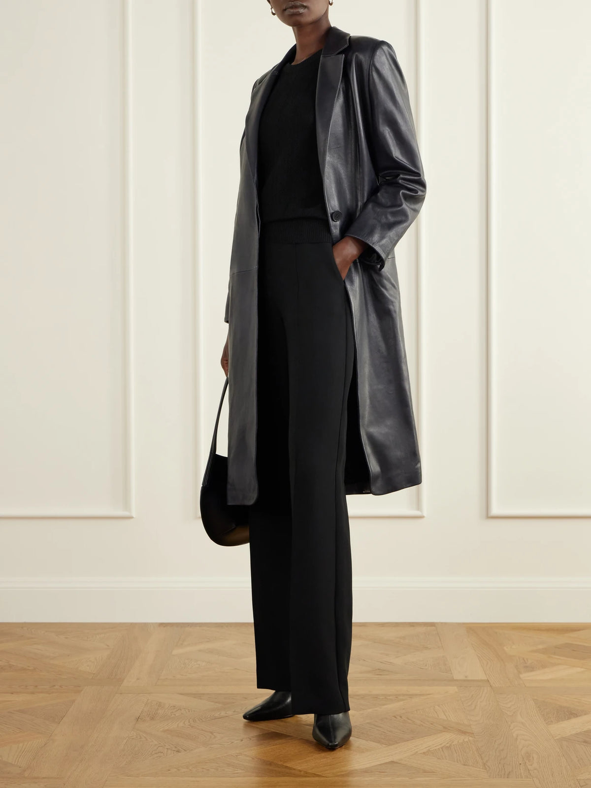 Image of Coats & Jackets. Product name - Isaline Leather Coat in Navy colour by brand - Nour Hammour