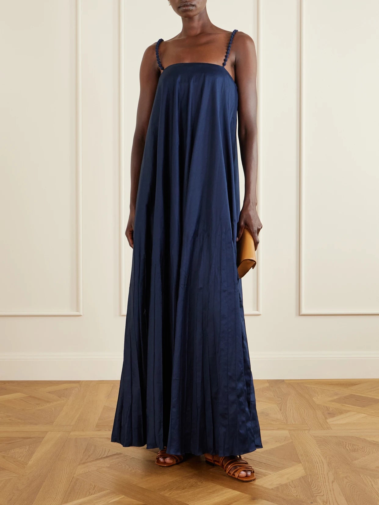 Image of Dresses. Product name - Asali Contigo Cotton-poplin Maxi Dress in Navy colour by brand - Andres Otalora