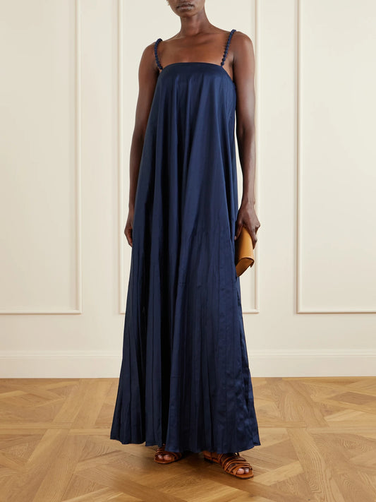 Image of Dresses. Product name - Asali Contigo Cotton-poplin Maxi Dress in Navy colour by brand - Andres Otalora