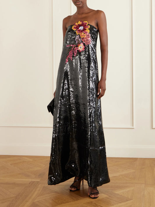 Image of Dresses. Product name - Sequined Organza Gown in Black colour by brand - Dima Ayad