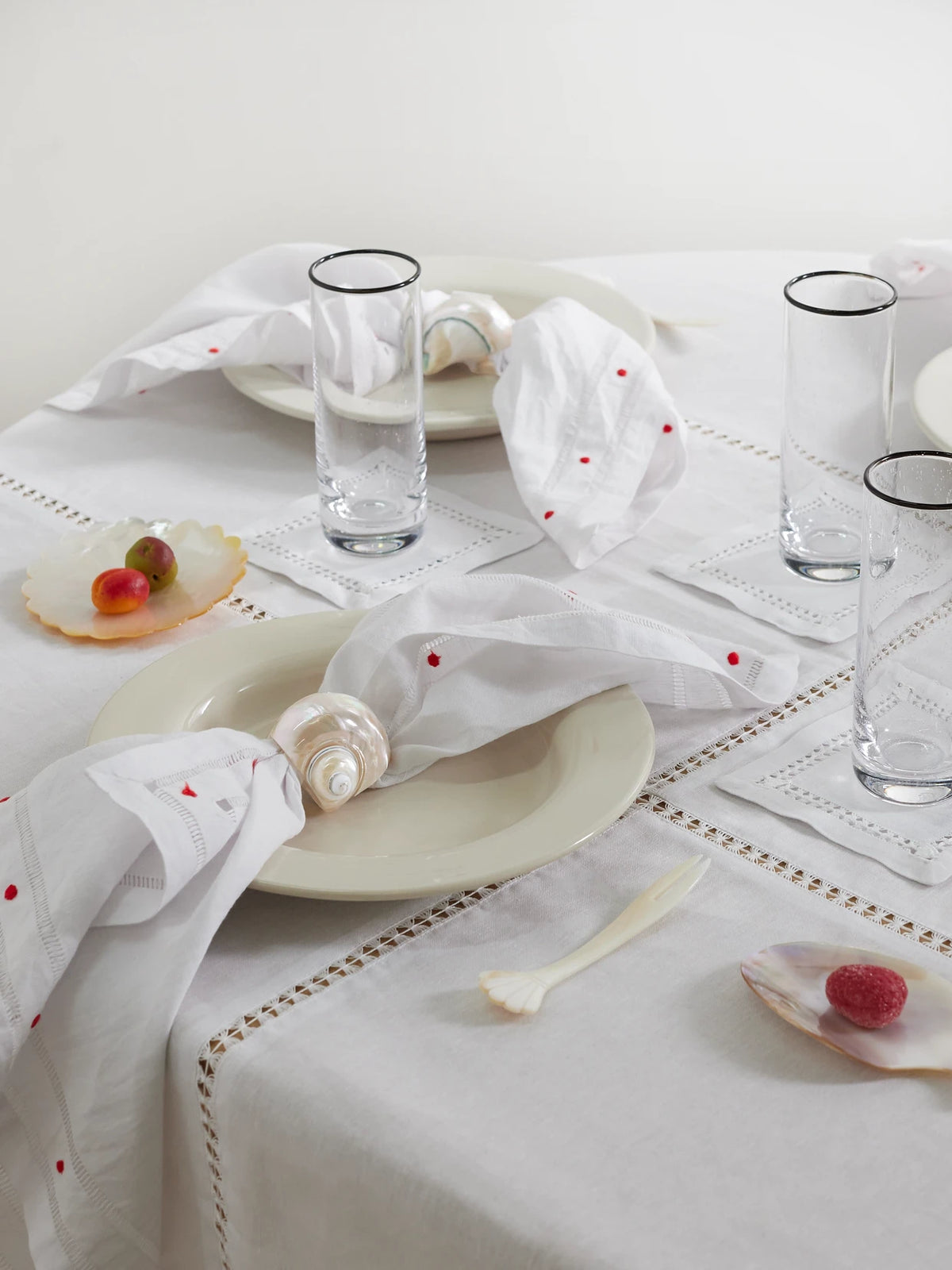 Image of Tableware. Product name - Set Of Four Mother-of-pearl Napkin Rings in Off-white colour by brand - Gohar World