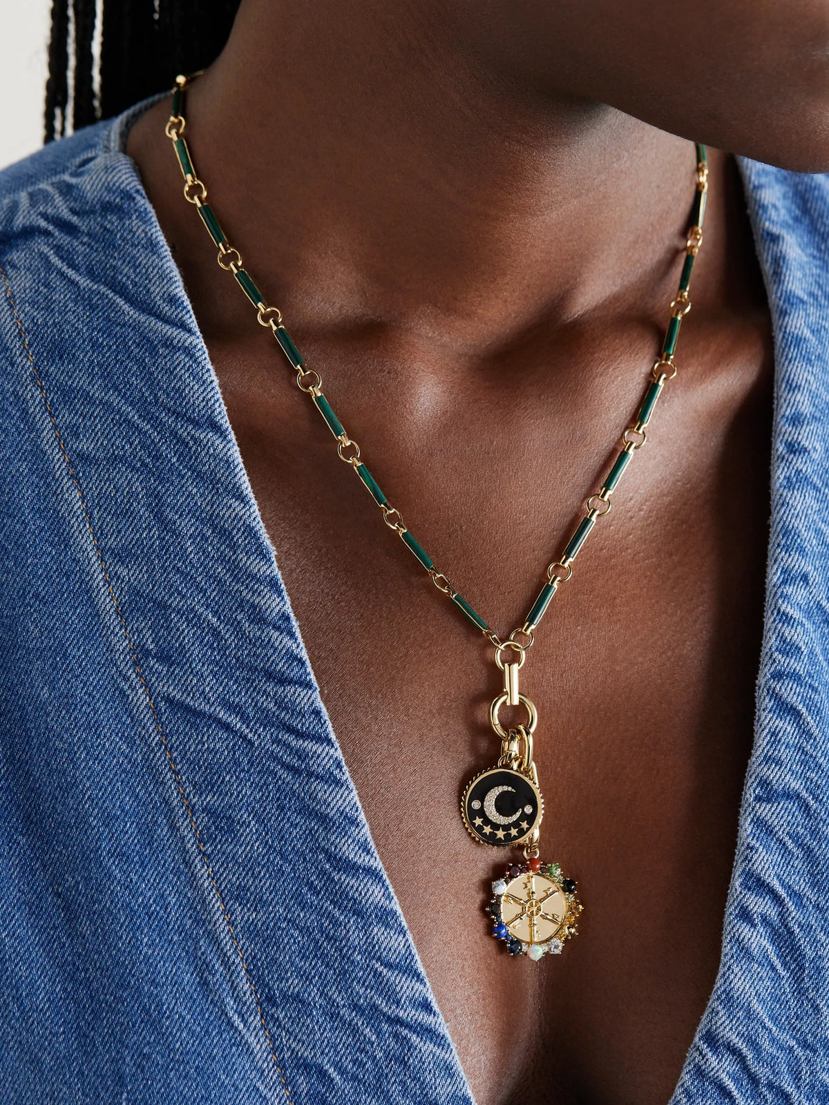Image of Necklaces. Product name - 18-karat Gold And Enamel Multi-stone Necklace in Multi colour by brand - FoundRae