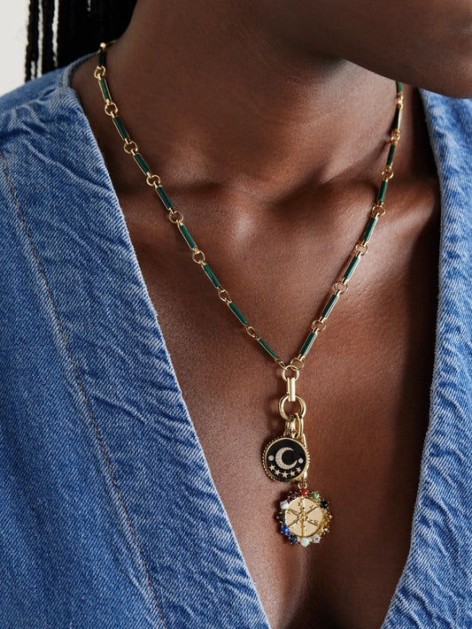 Image of Necklaces. Product name - 18-karat Gold And Enamel Multi-stone Necklace in Multi colour by brand - FoundRae