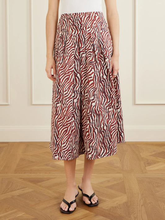Nessa Pleated Printed Cotton-blend Poplin Maxi Skirt