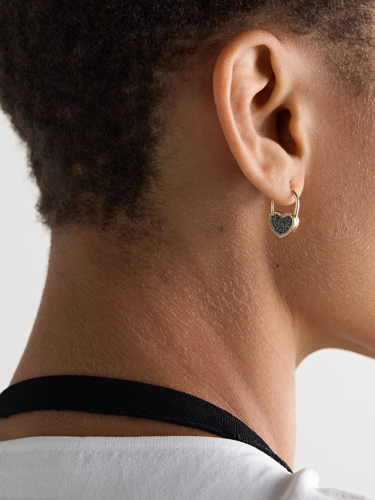 Image of Earrings. Product name - Créole Cadenas Coeur 9-karat Gold Diamond Single Earring in Black colour by brand - Yvonne Léon