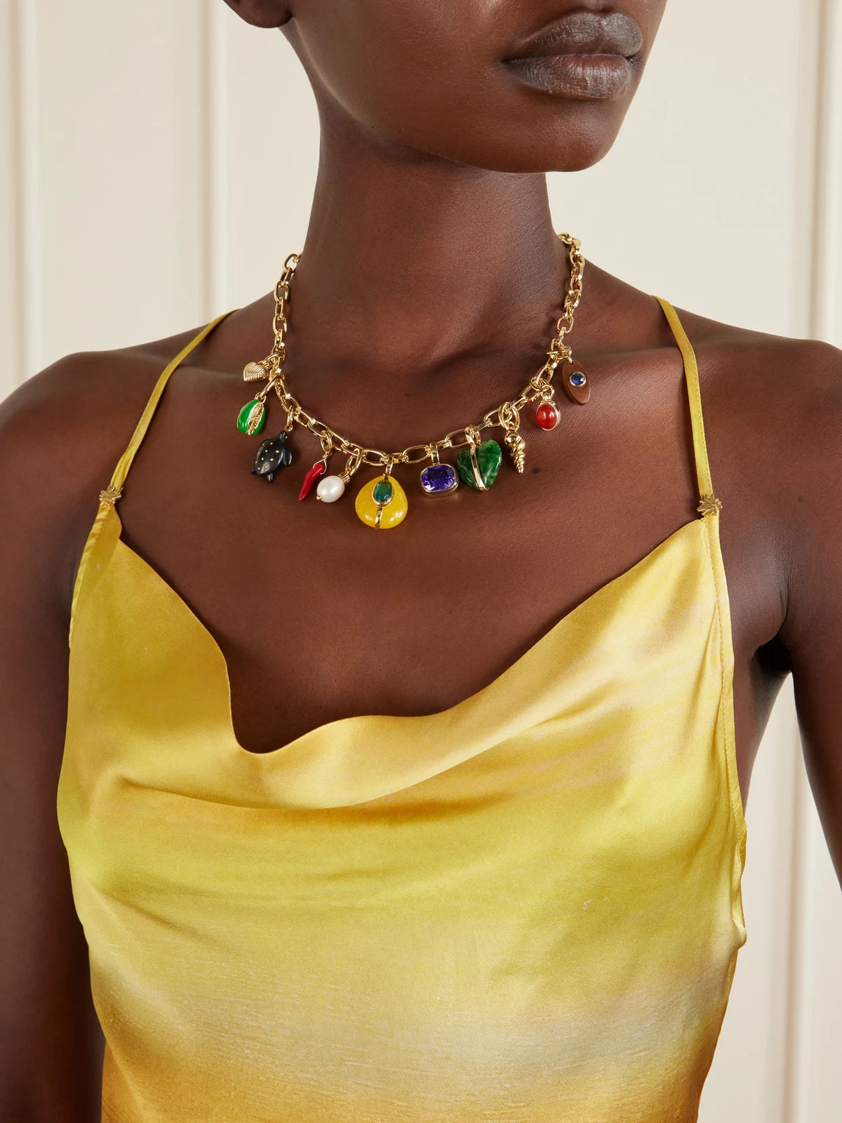 Image of Necklaces. Product name - The Tiny Treasure Gold-tone, Pearl, Crystal, Cubic Zirconia And Enamel Necklace in Multi colour by brand - Roxanne Assoulin