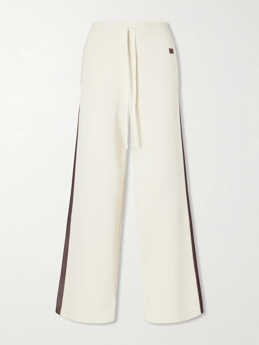 Image of Sleepwear & Loungewear. Product name - Tide Logo-embroidered Knitted Track Pants in Ivory colour by brand - Wales Bonner