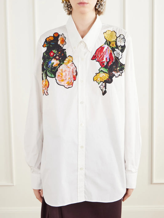 Dries Van Noten Floral-embroidered Cotton-poplin Shirt
