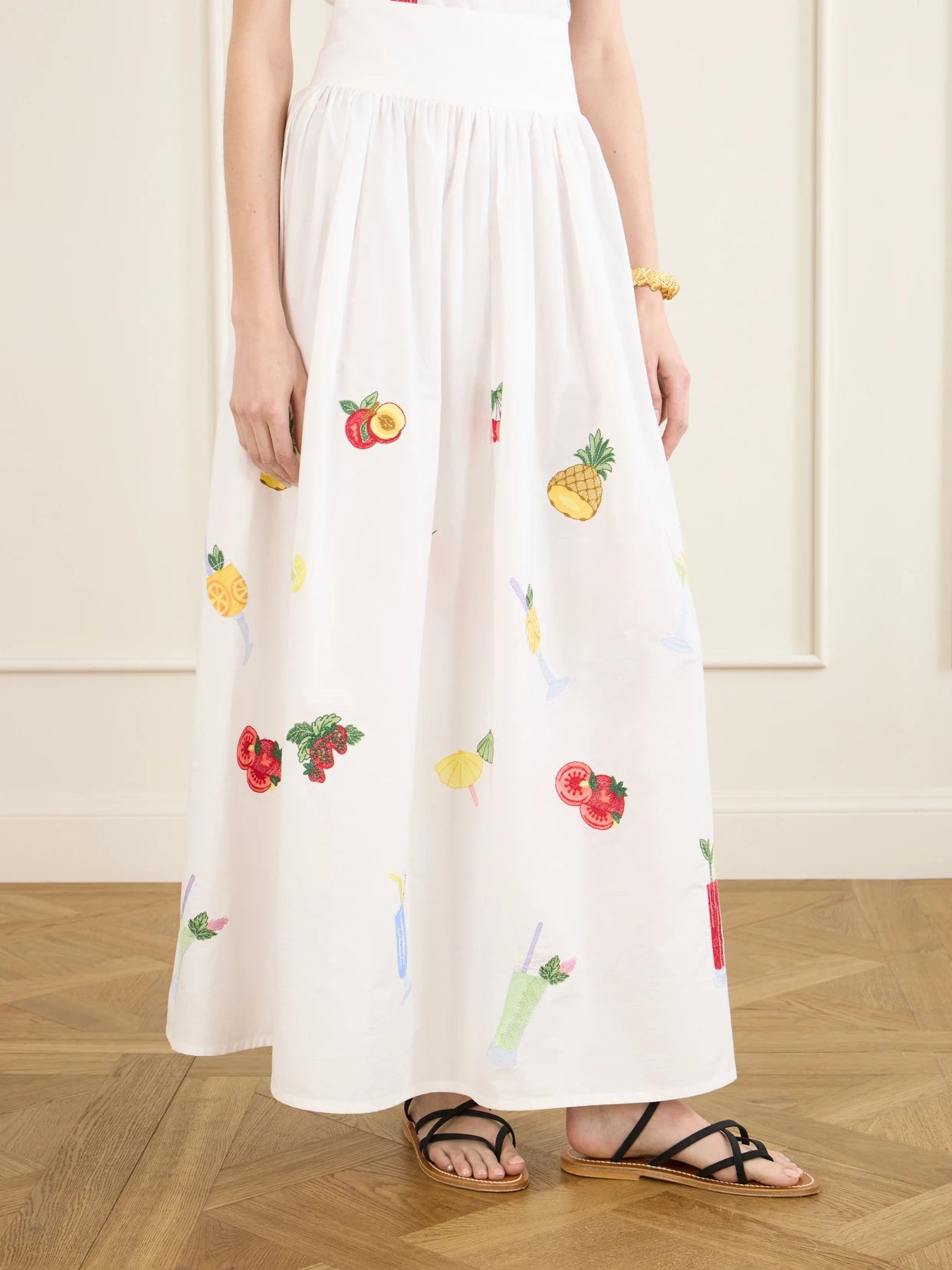 Talamone Pleated Embroidered Cotton-poplin Maxi Skirt