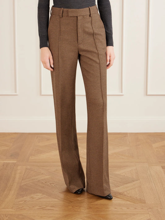 Nili Lotan Etoile Pleated Virgin Wool-herringbone Straight-leg Pants