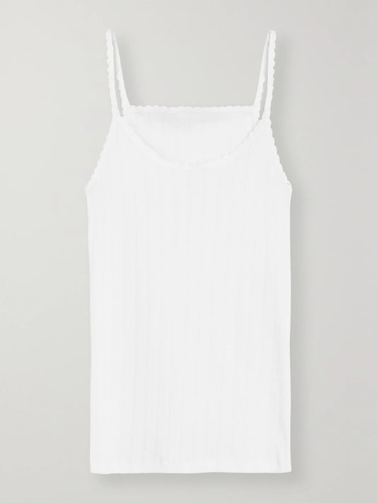 Image of Sleepwear & Loungewear. Product name - Pointelle-knit Cotton-jersey Tank in White colour by brand - LESET