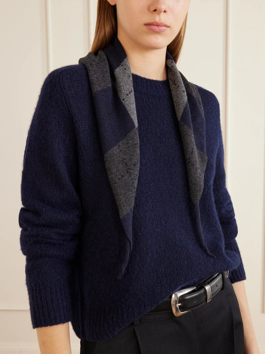 Image of Scarves & Shawls. Product name - Clan Checked Cashmere Scarf in Gray, Beige colour by brand - Johnstons of Elgin