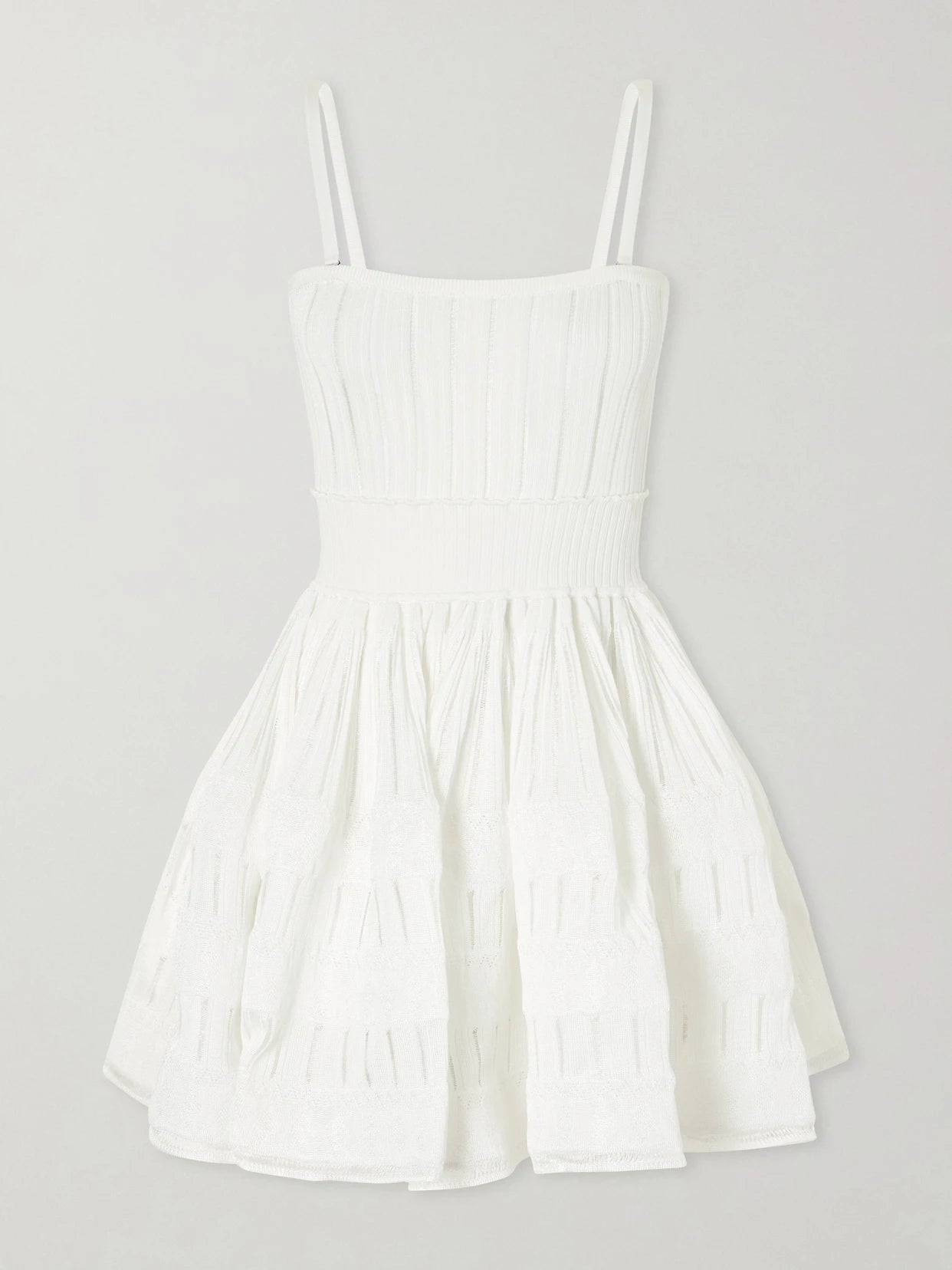 Tiered Pointelle-knit Mini Dress