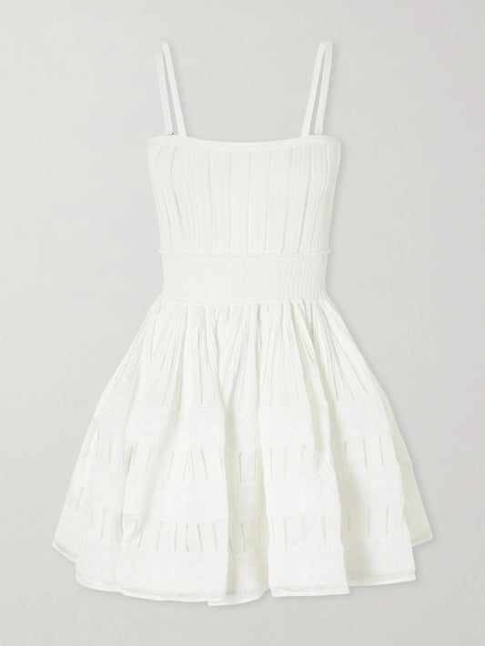 Tiered Pointelle-knit Mini Dress