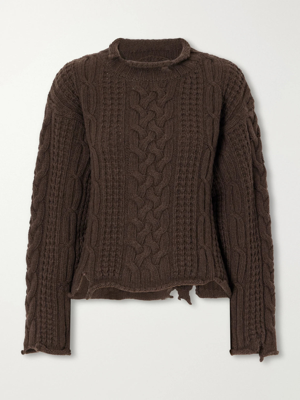 MFPEN Shatter Cropped Distressed Cable-knit Wool And Cashmere-blend Sweater