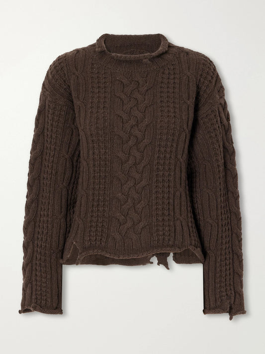 MFPEN Shatter Cropped Distressed Cable-knit Wool And Cashmere-blend Sweater