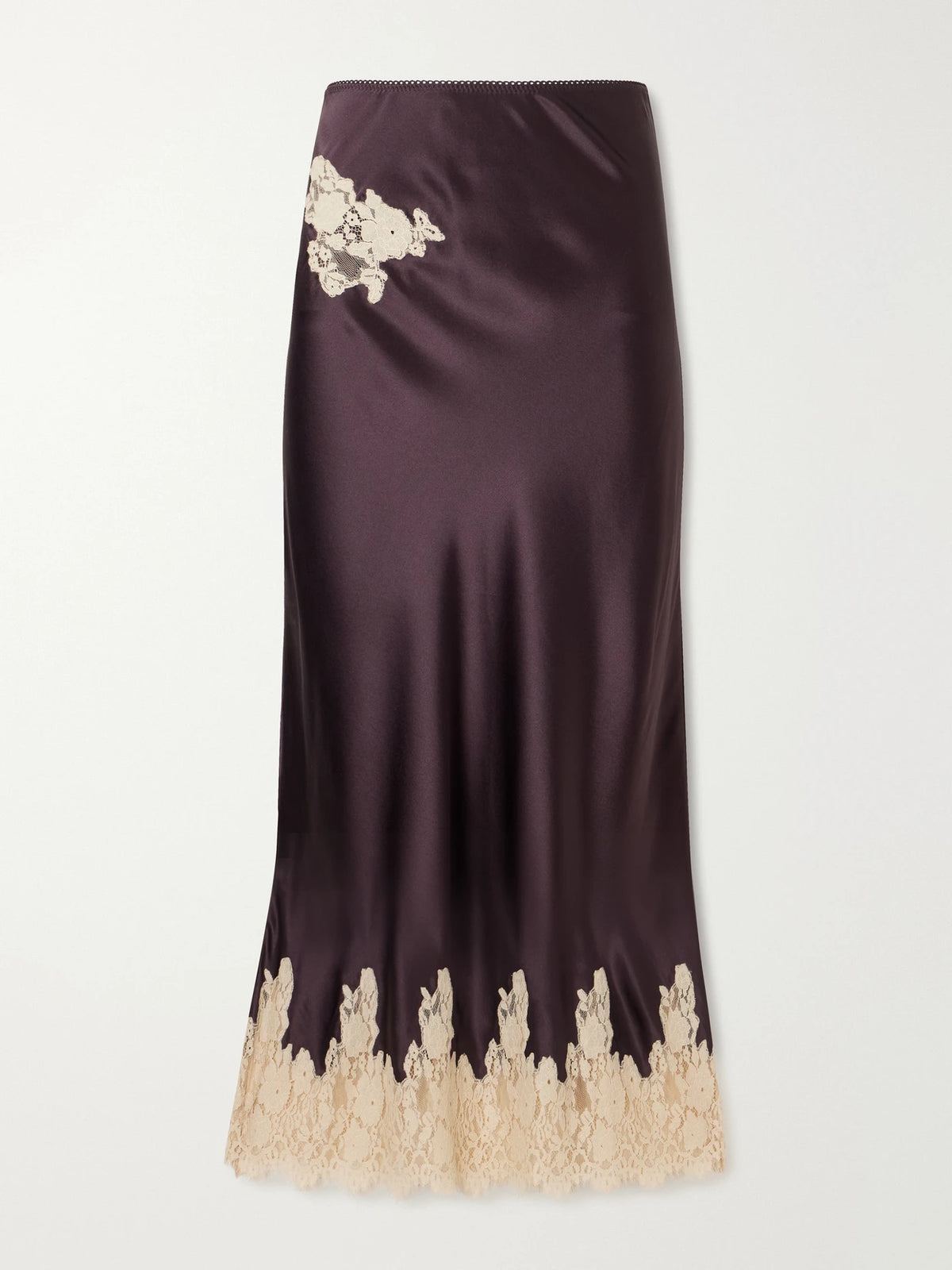 DÔEN Lace-trimmed Silk-satin Midi Skirt
