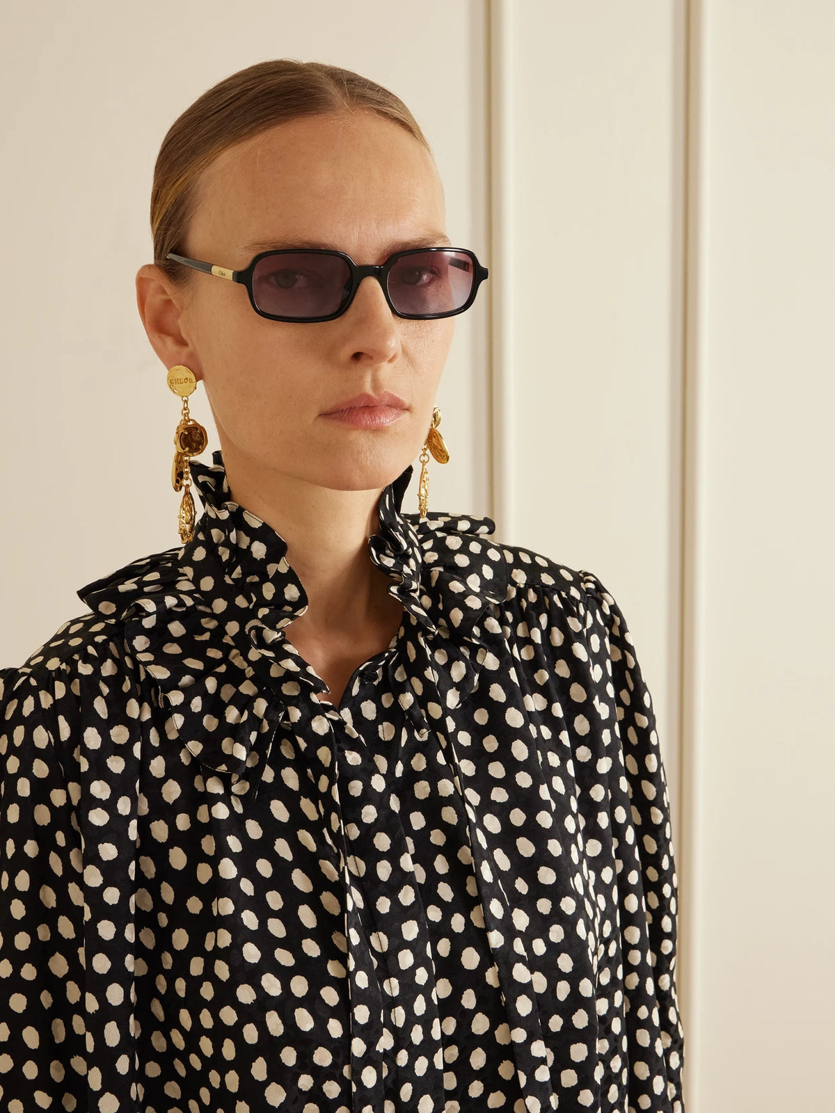 Image of Sunglasses. Product name - Judy Rectangle-frame Acetate Sunglasses in Black colour by brand - Chloé