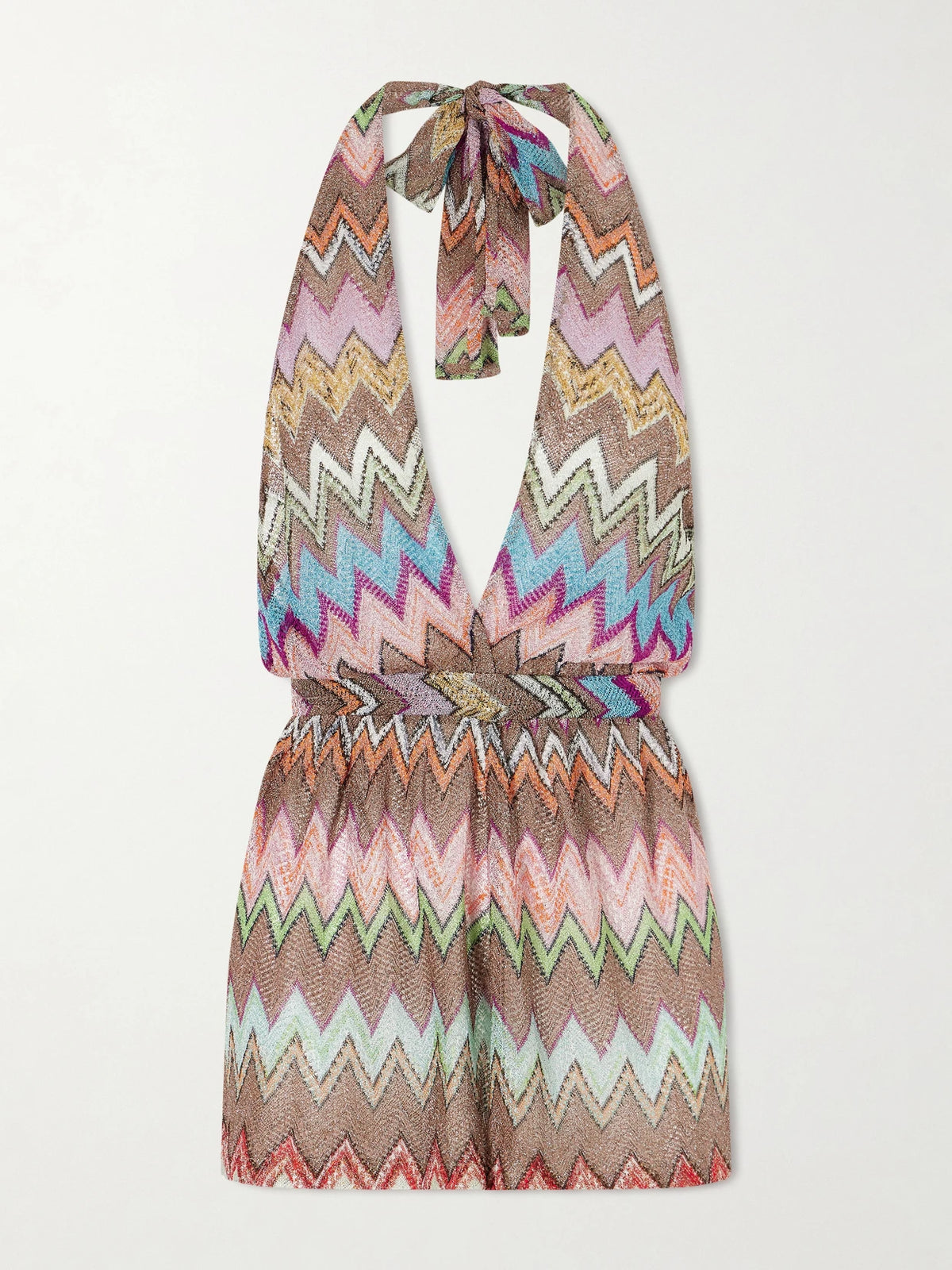 Metallic Crochet-knit Halterneck Playsuit