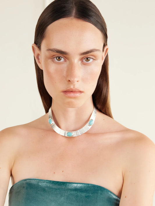 Image of Necklaces. Product name - Athena Sterling Silver Turquoise Choker in Multi colour by brand - Juju Vera