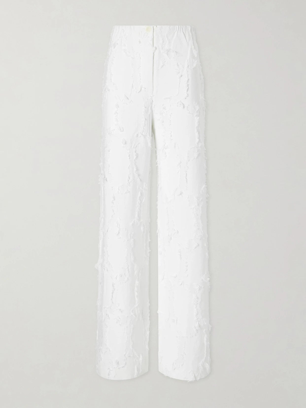 Image of a model wearing Pants. Product name - Shilo Jacquard-knit Cotton-blend Straight-leg Pants in Off-white colour by brand - Proenza Schouler White Label