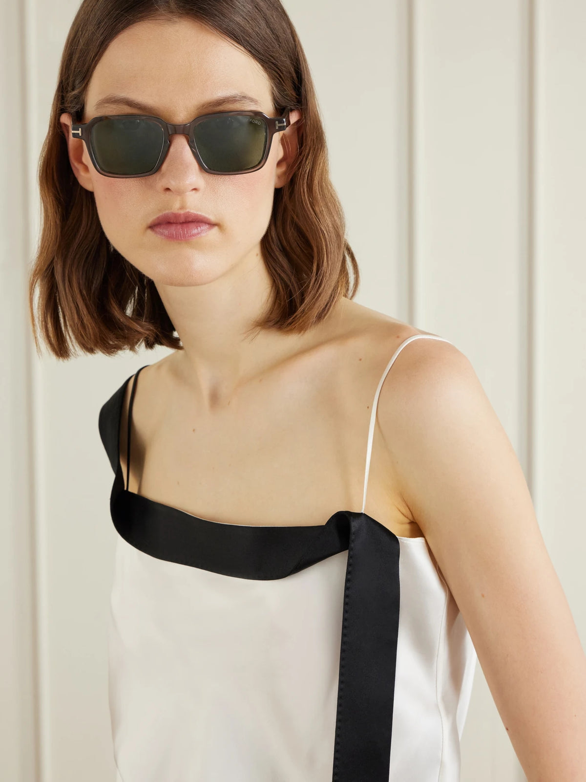 Image of Sunglasses. Product name - Ezra-02 Square-frame Acetate Sunglasses in Brown colour by brand - TOM FORD