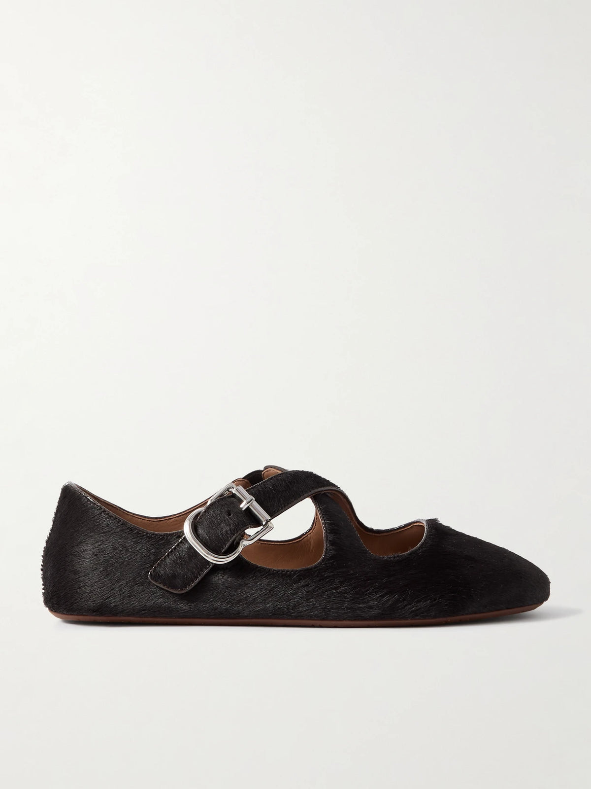 Criss Cross Leather-trimmed Calf Hair Ballet Flats