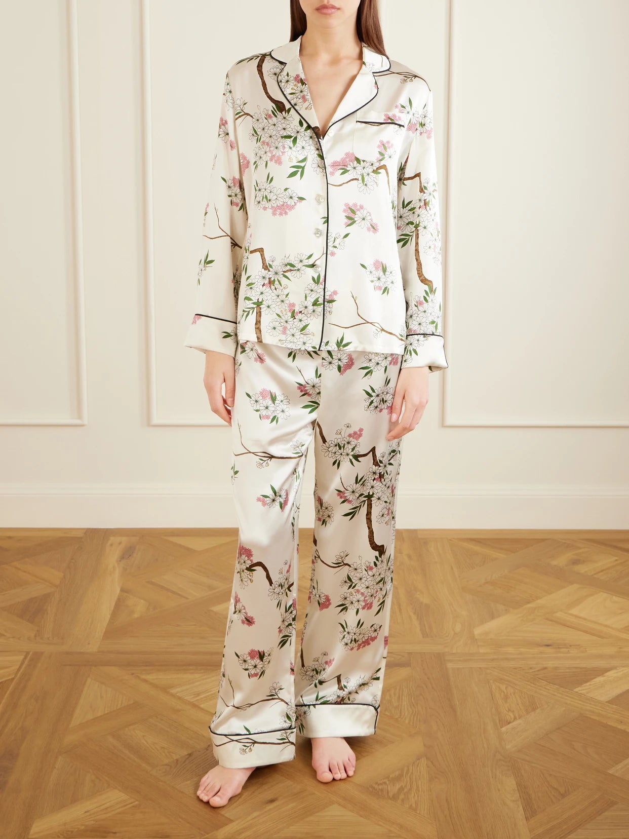 Lila Floral-print Silk-satin Pajama Set