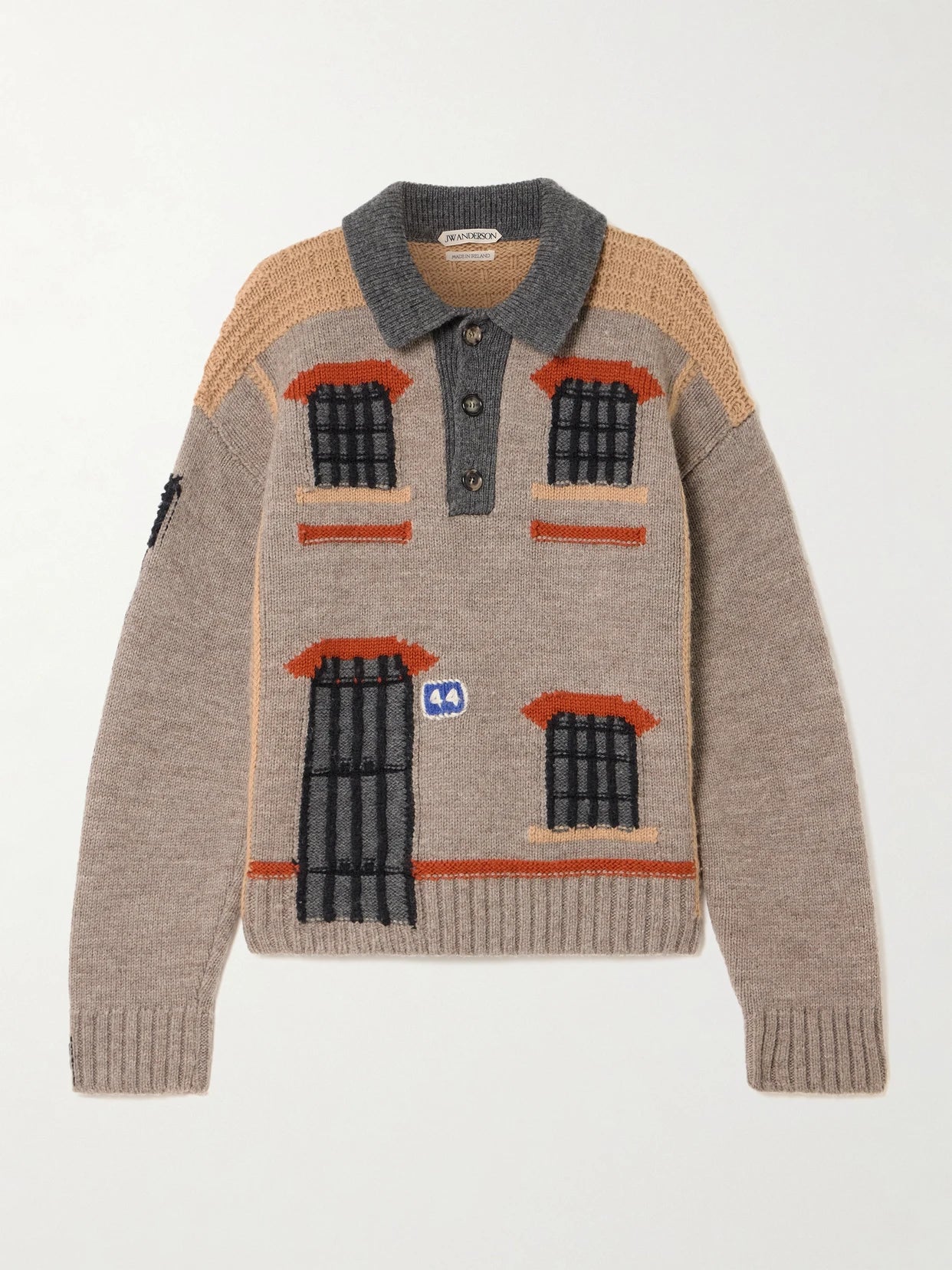 Intarsia-knit Wool Polo Sweater