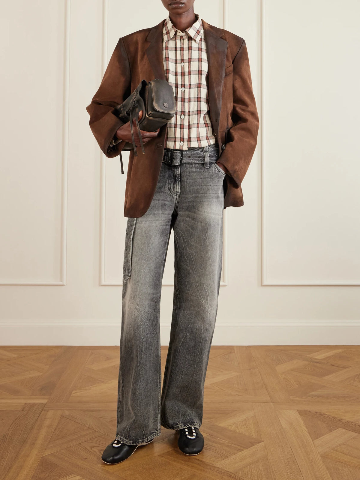 Image of Coats & Jackets. Product name - Distressed Suede Blazer in Brown colour by brand - Acne Studios