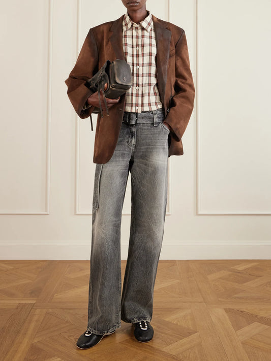 Image of Coats & Jackets. Product name - Distressed Suede Blazer in Brown colour by brand - Acne Studios