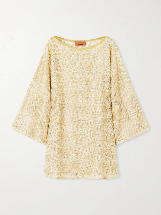 Image of Swimwear. Product name - Mare Metallic Crochet-knit Cover-up in Gold colour by brand - Missoni