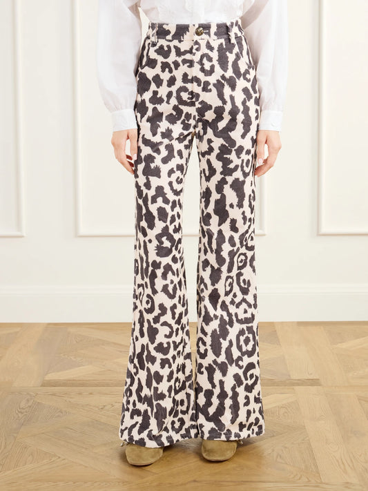 ALIX OF BOHEMIA Bunny Leopard Steppe Cotton-velvet High-rise Flared Jeans